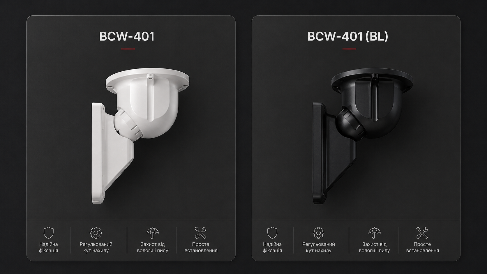 Кронштейн BCW-401 з регульованим кутом нахилу, біле та чорне виконання