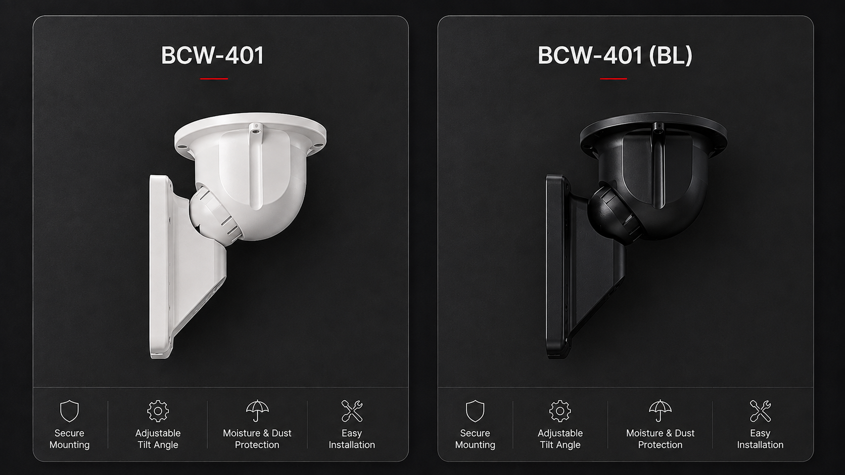 BCW-401 adjustable-angle mounting bracket in white and black