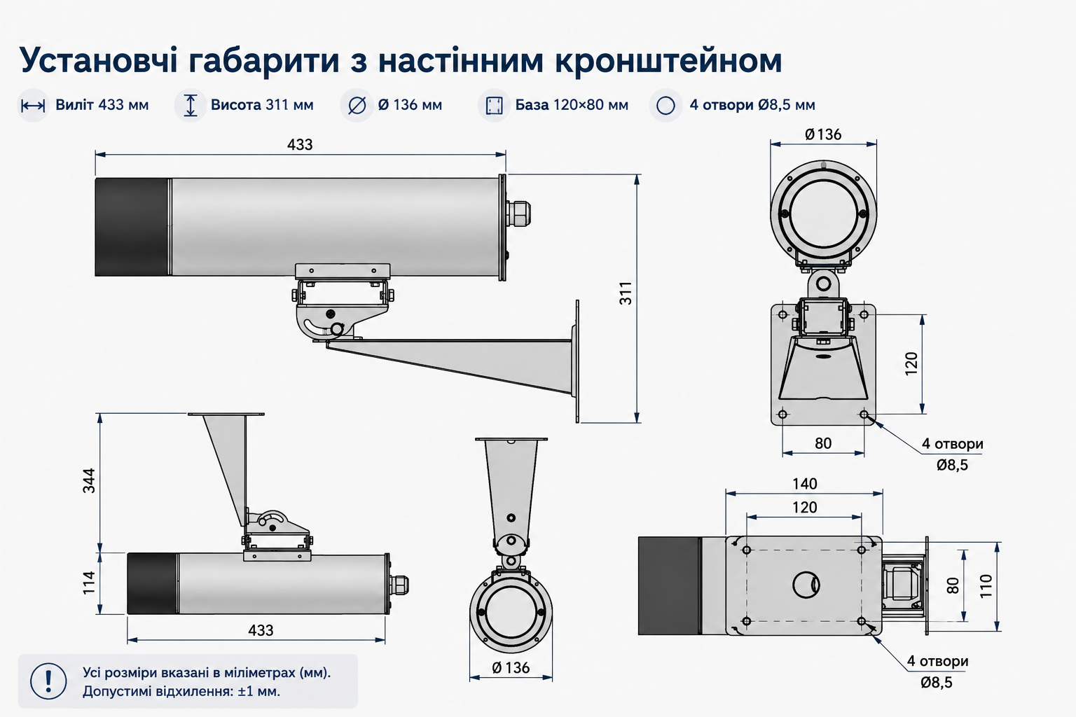 Установчі габарити CSX610T / CSX615T POE з настінним кронштейном
