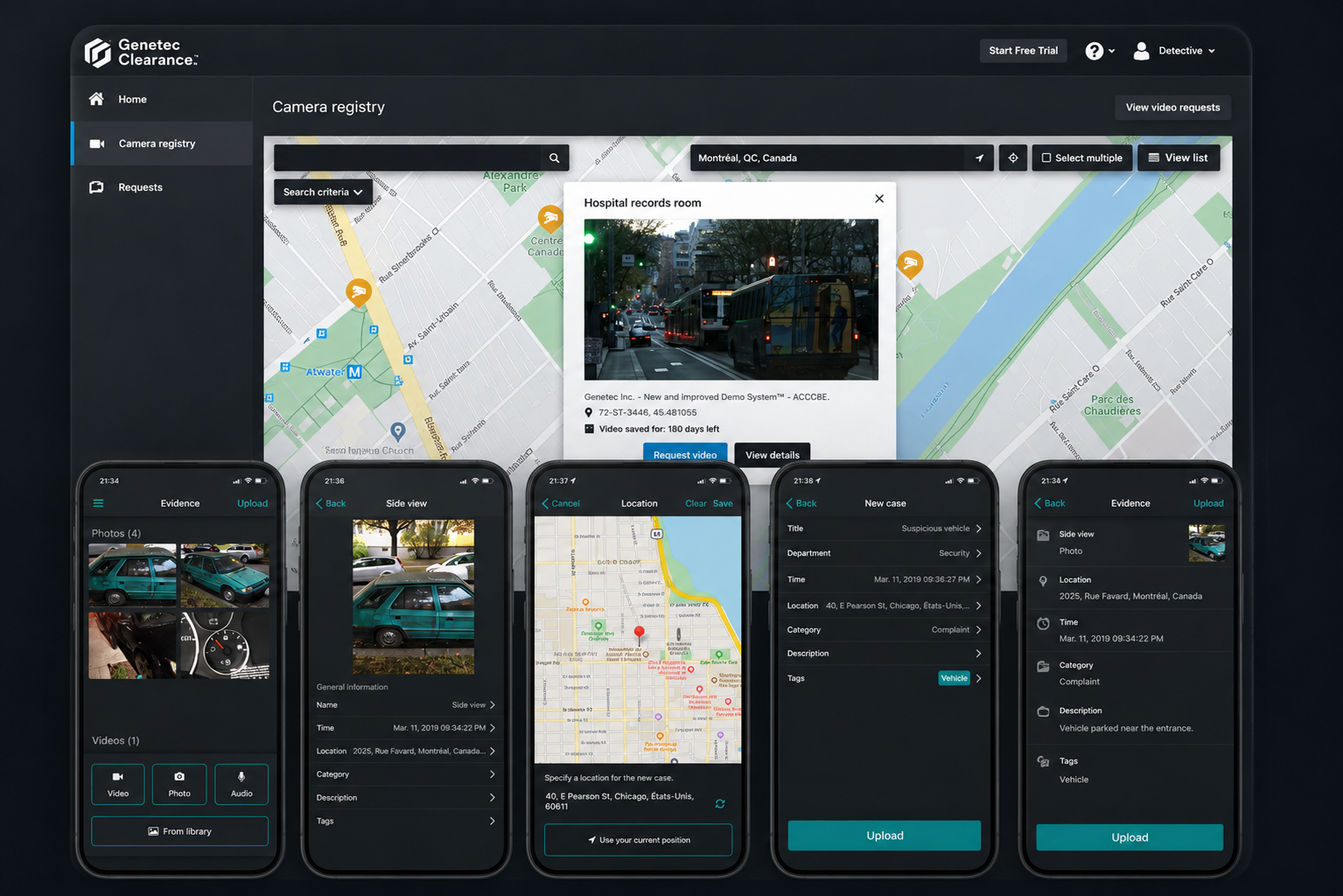 Genetec Clearance interface: working with digital evidence and case materials