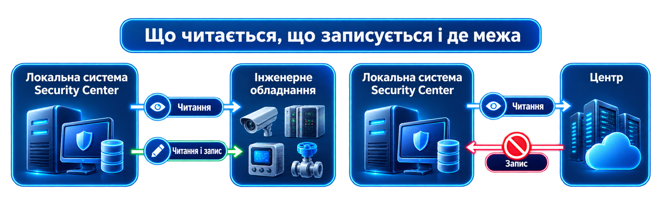 Схема: спостереження централізоване, а виконання команд залишається на локальному об'єкті